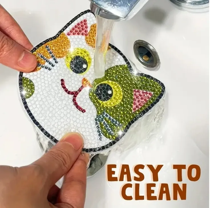 Katzen Diamantmalerei Untersetzer Set mit Halter Anti-Rutsch Holz