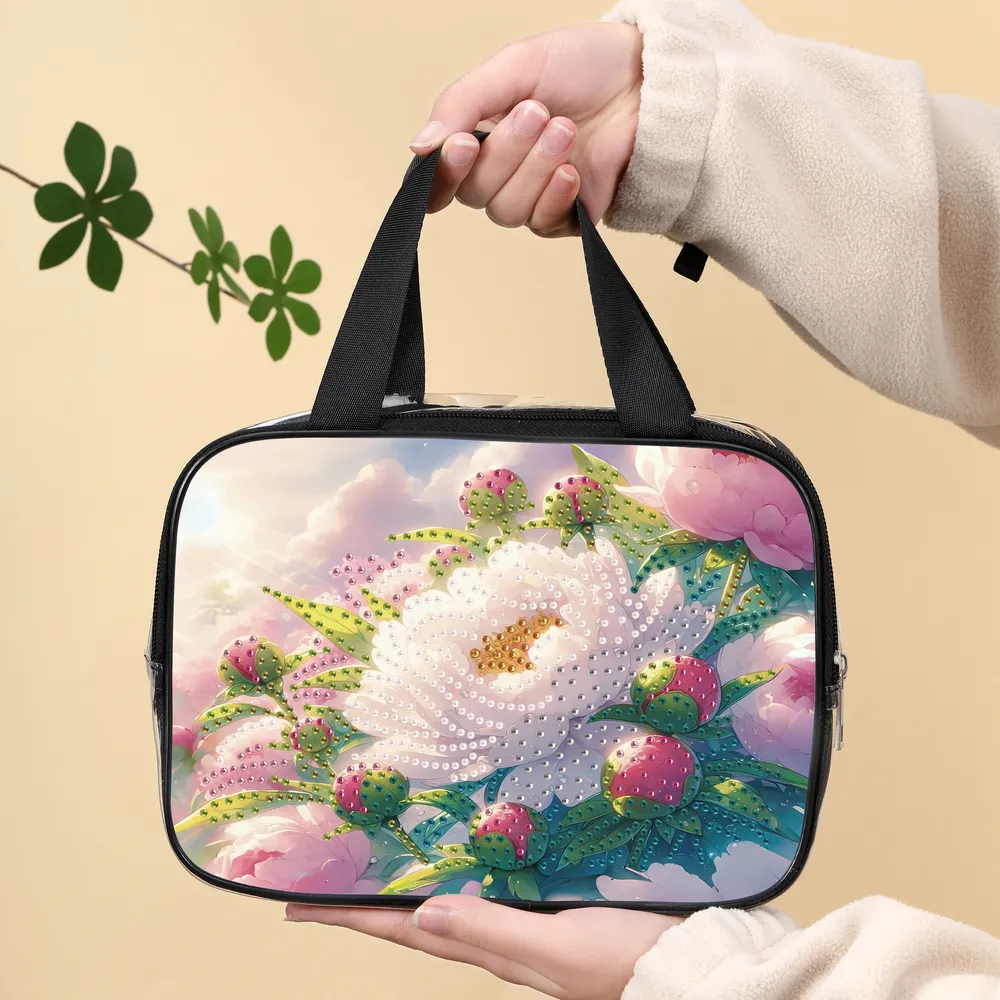 Kosmetiktasche Blumenmuster Diamantmalerei PVC transparent für Damen