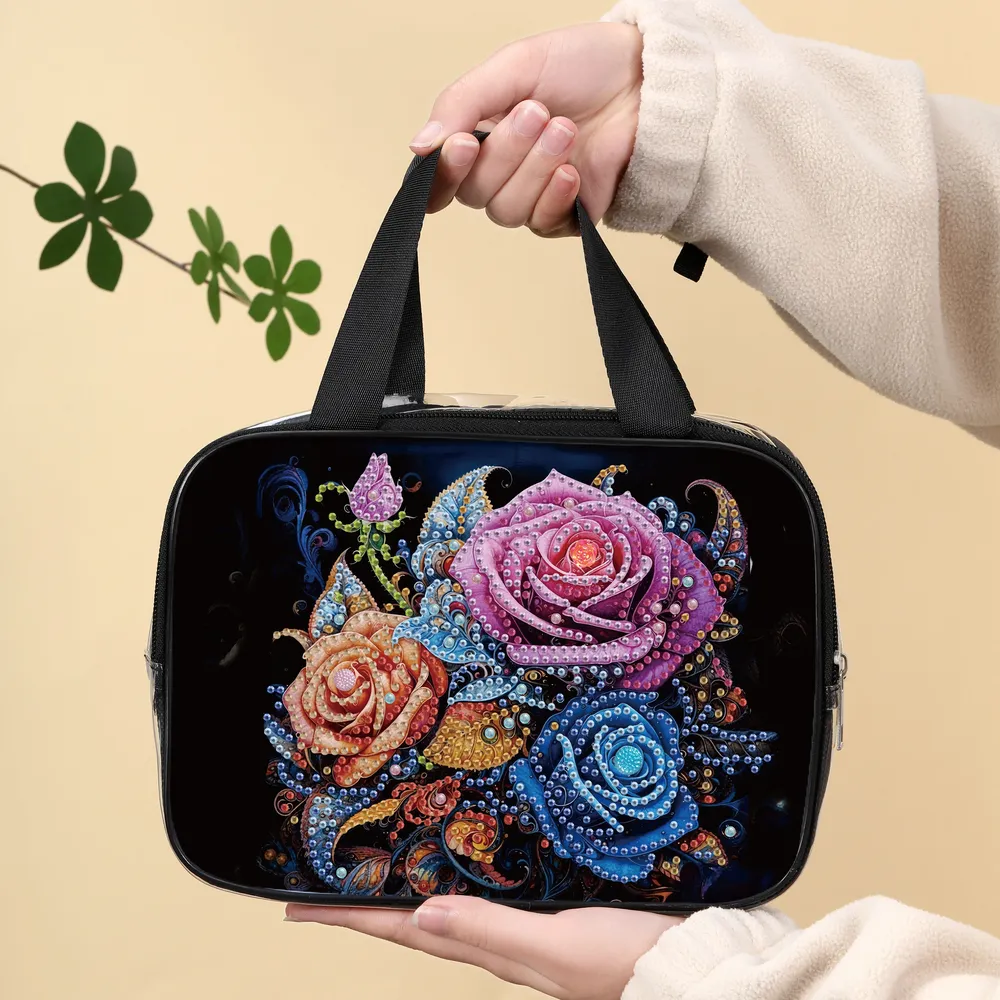 Kosmetiktasche Blumenmuster Diamantmalerei PVC transparent für Damen