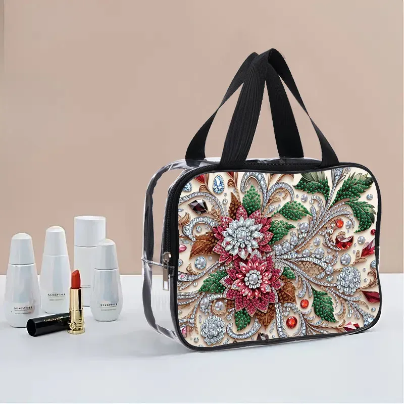 Kosmetiktasche Blumenmuster Diamantmalerei PVC transparent für Damen