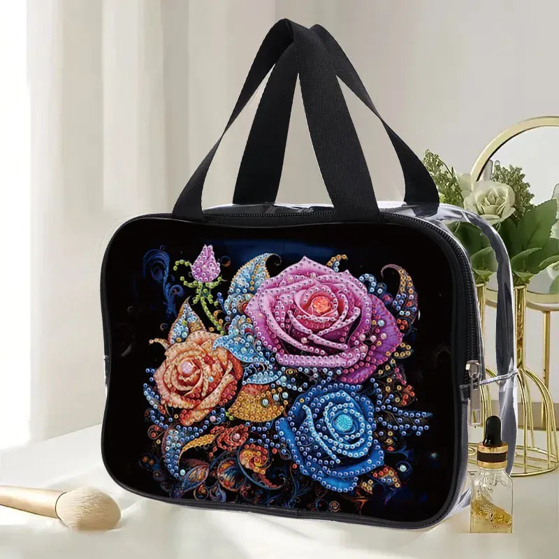 Kosmetiktasche Blumenmuster Diamantmalerei PVC transparent für Damen