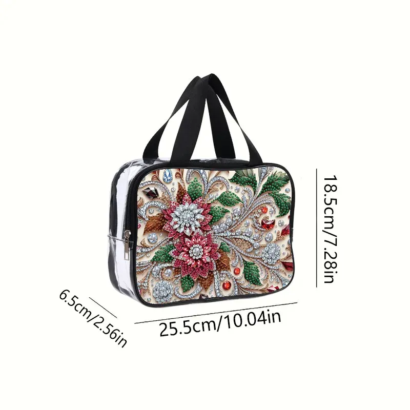 Kosmetiktasche Blumenmuster Diamantmalerei PVC transparent für Damen