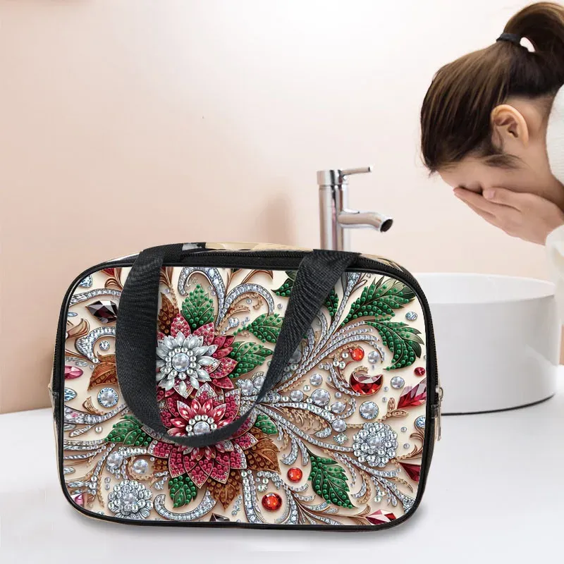 Kosmetiktasche Blumenmuster Diamantmalerei PVC transparent für Damen