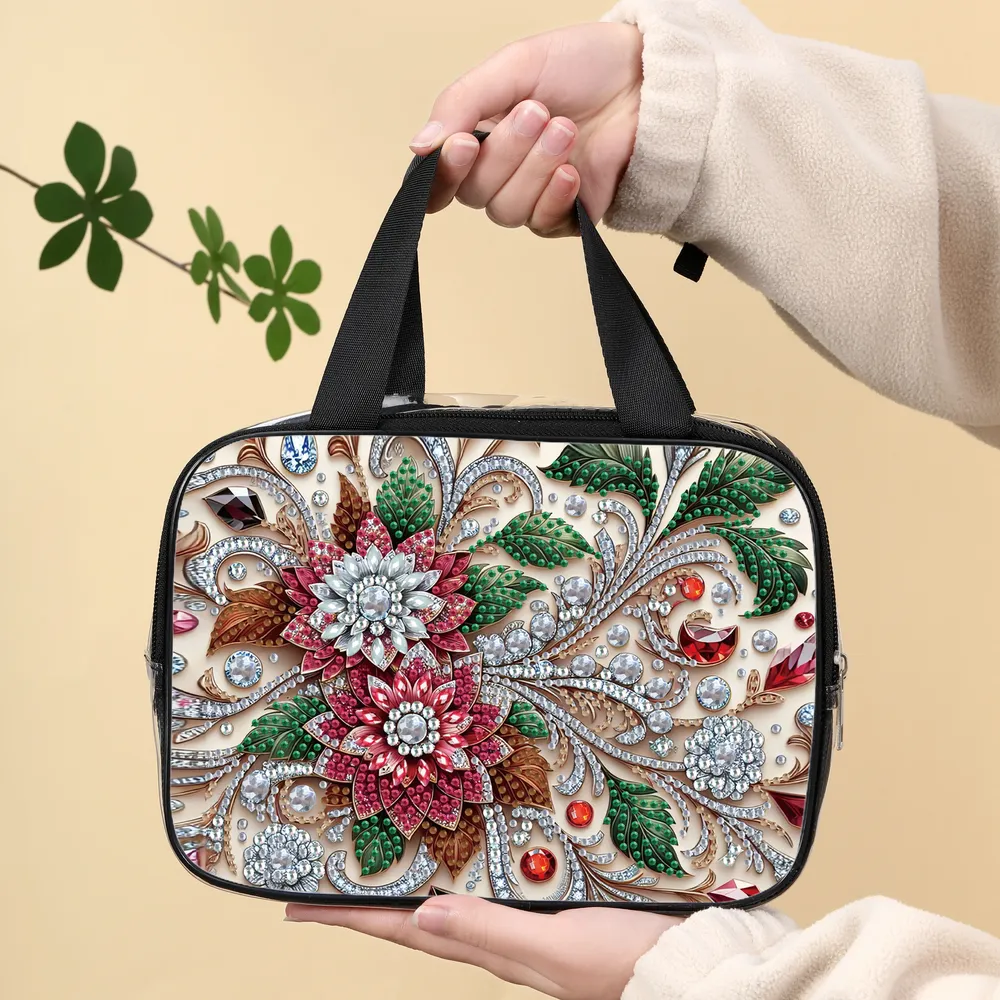 Kosmetiktasche Blumenmuster Diamantmalerei PVC transparent für Damen