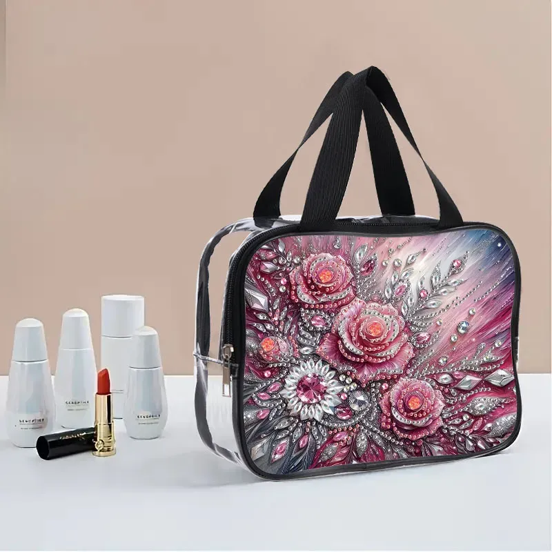 Kosmetiktasche Blumenmuster Diamantmalerei PVC transparent für Damen