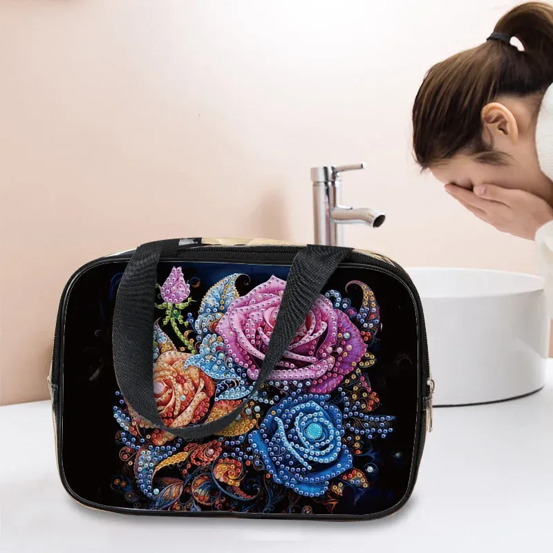 Kosmetiktasche Blumenmuster Diamantmalerei PVC transparent für Damen