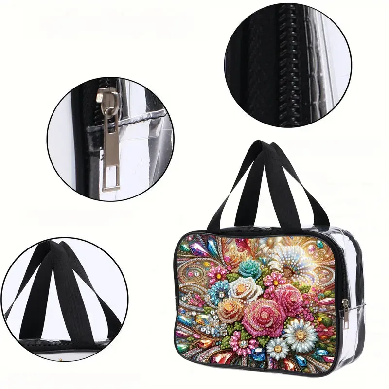 Kosmetiktasche Blumenmuster Diamantmalerei PVC transparent für Damen