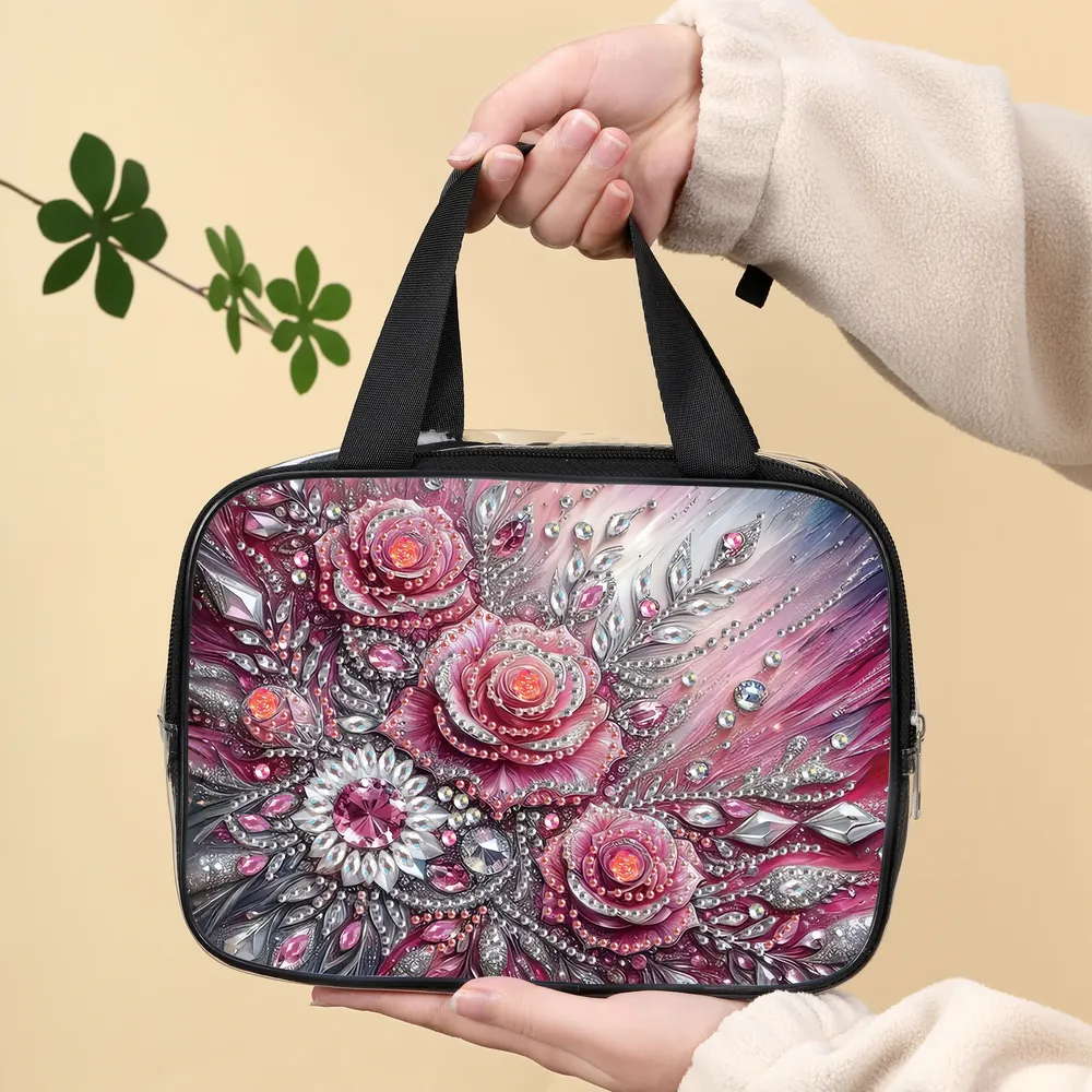 Kosmetiktasche Blumenmuster Diamantmalerei PVC transparent für Damen