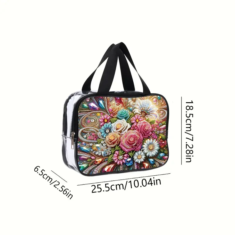 Kosmetiktasche Blumenmuster Diamantmalerei PVC transparent für Damen