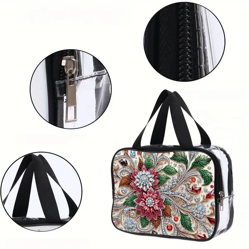 Kosmetiktasche Blumenmuster Diamantmalerei PVC transparent für Damen