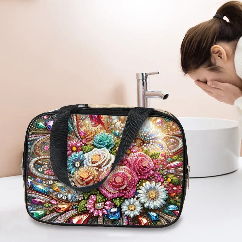 Kosmetiktasche Blumenmuster Diamantmalerei PVC transparent für Damen