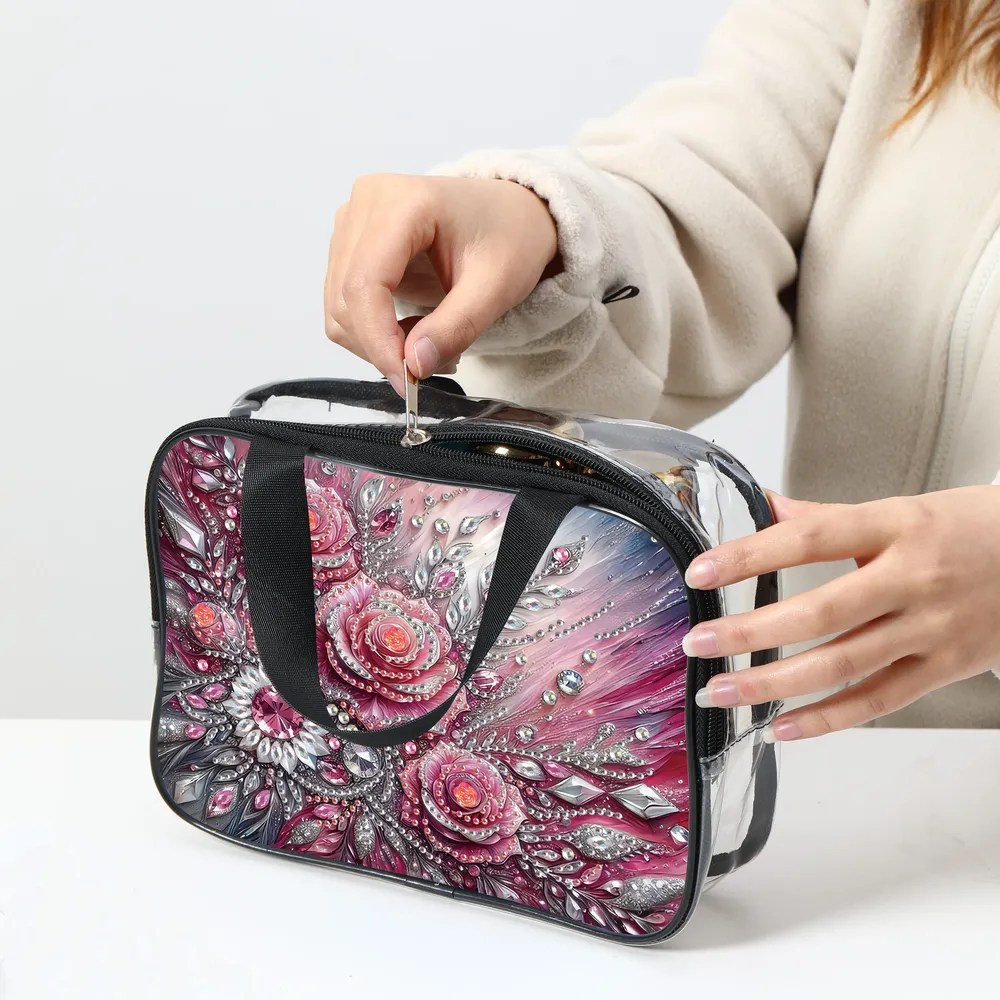 Kosmetiktasche Blumenmuster Diamantmalerei PVC transparent für Damen
