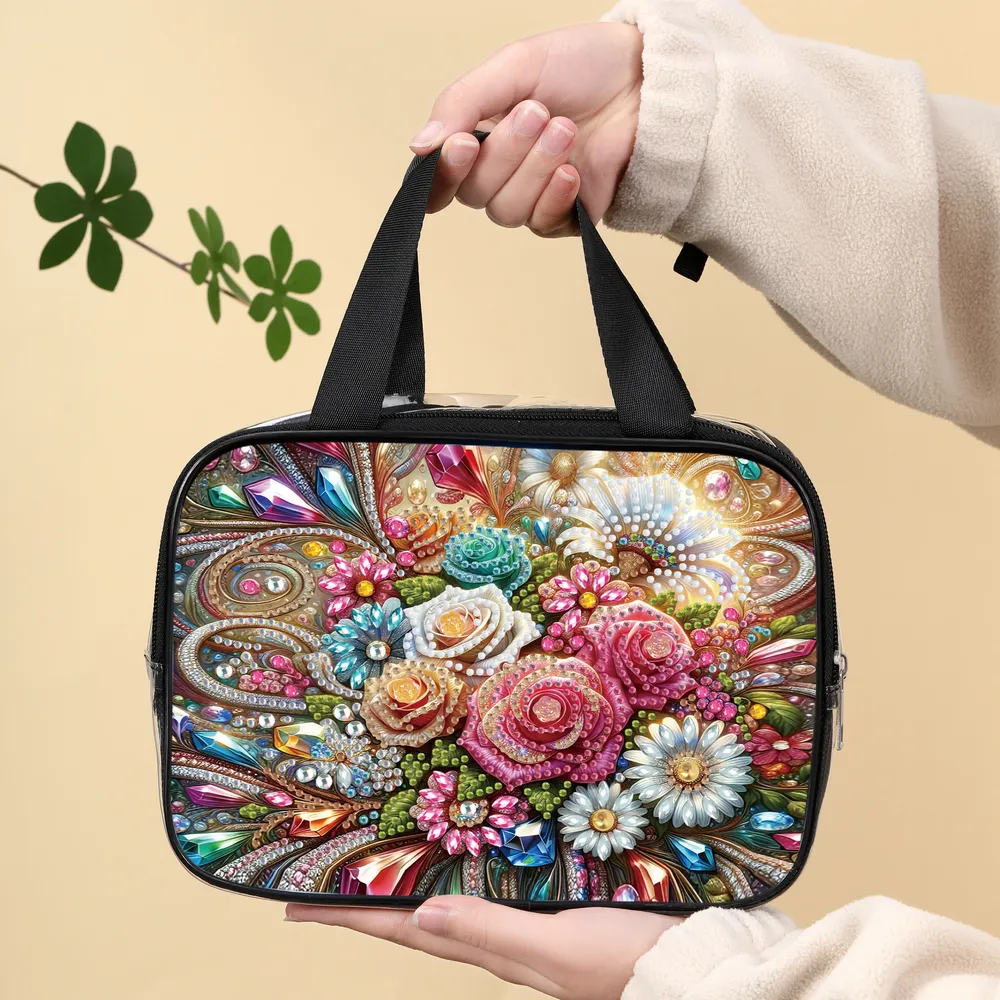 Kosmetiktasche Blumenmuster Diamantmalerei PVC transparent für Damen