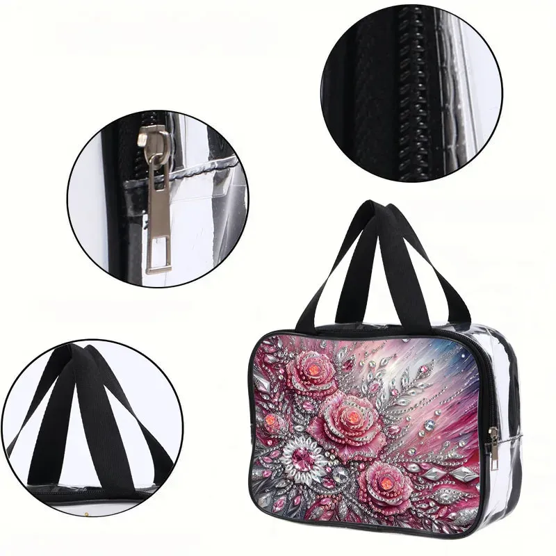 Kosmetiktasche Blumenmuster Diamantmalerei PVC transparent für Damen