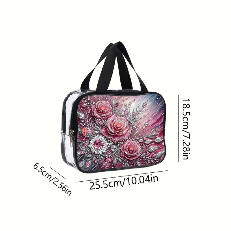 Kosmetiktasche Blumenmuster Diamantmalerei PVC transparent für Damen