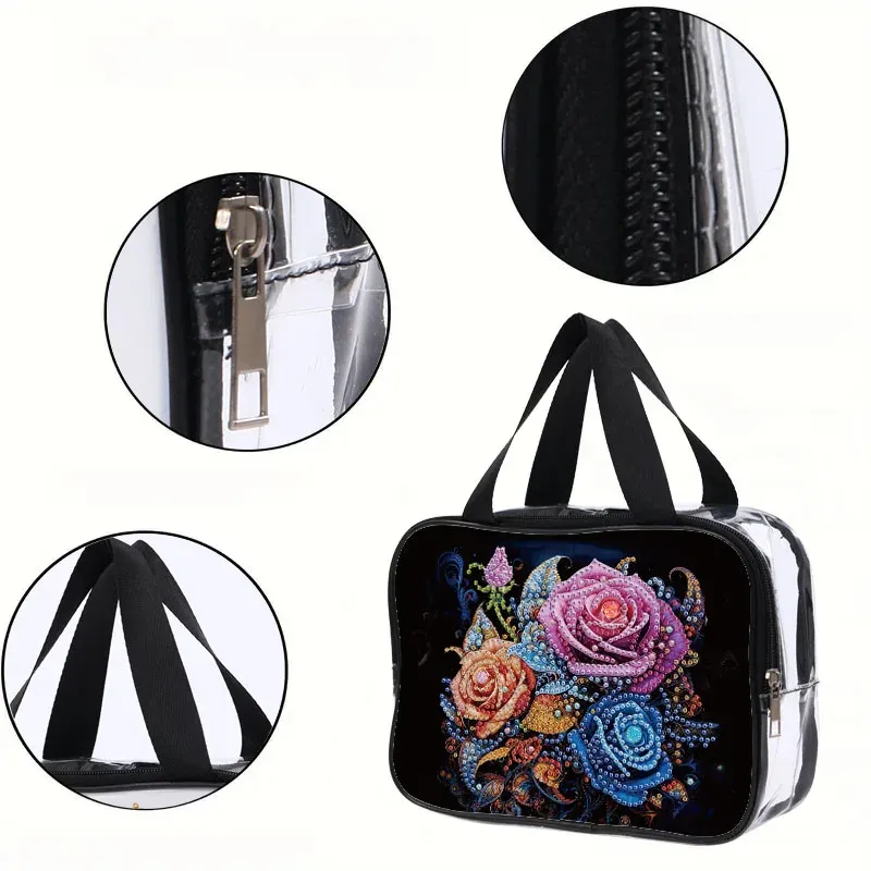 Kosmetiktasche Blumenmuster Diamantmalerei PVC transparent für Damen