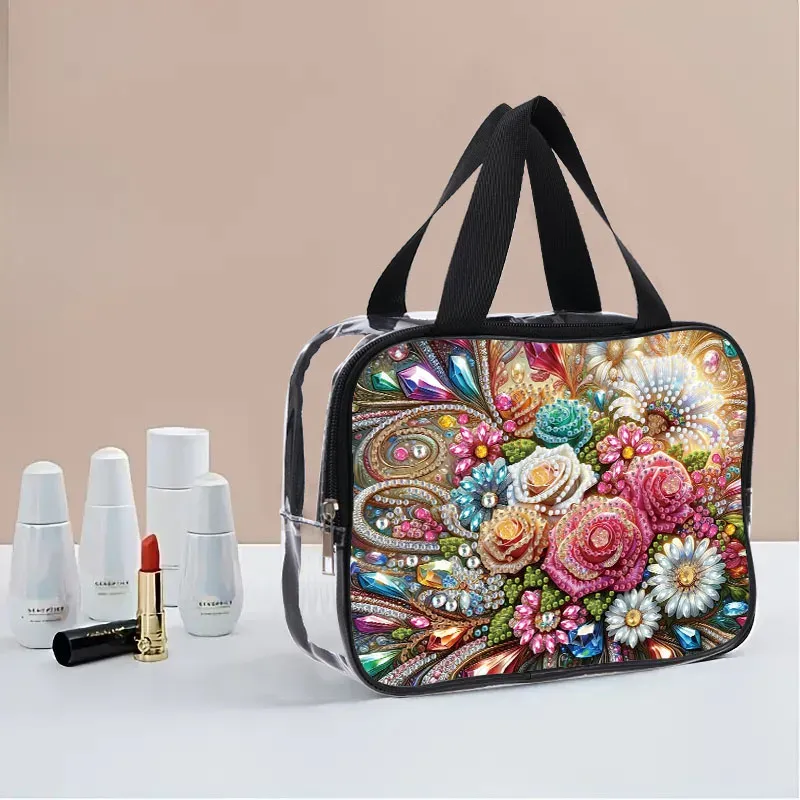 Kosmetiktasche Blumenmuster Diamantmalerei PVC transparent für Damen