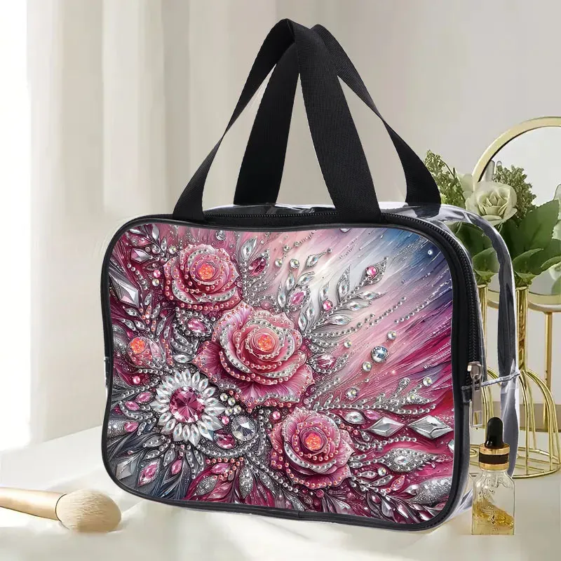 Kosmetiktasche Blumenmuster Diamantmalerei PVC transparent für Damen