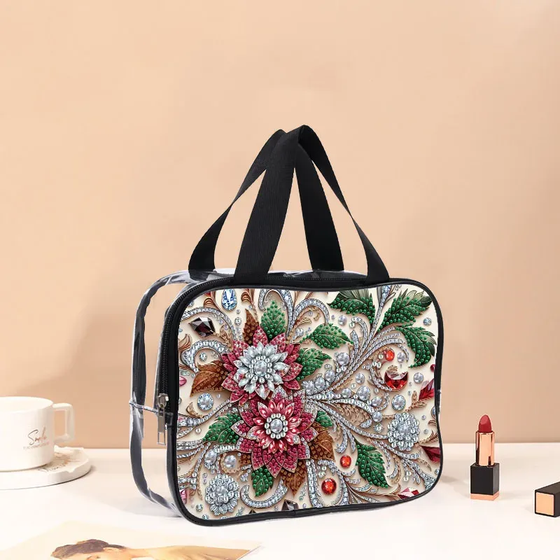Kosmetiktasche Blumenmuster Diamantmalerei PVC transparent für Damen