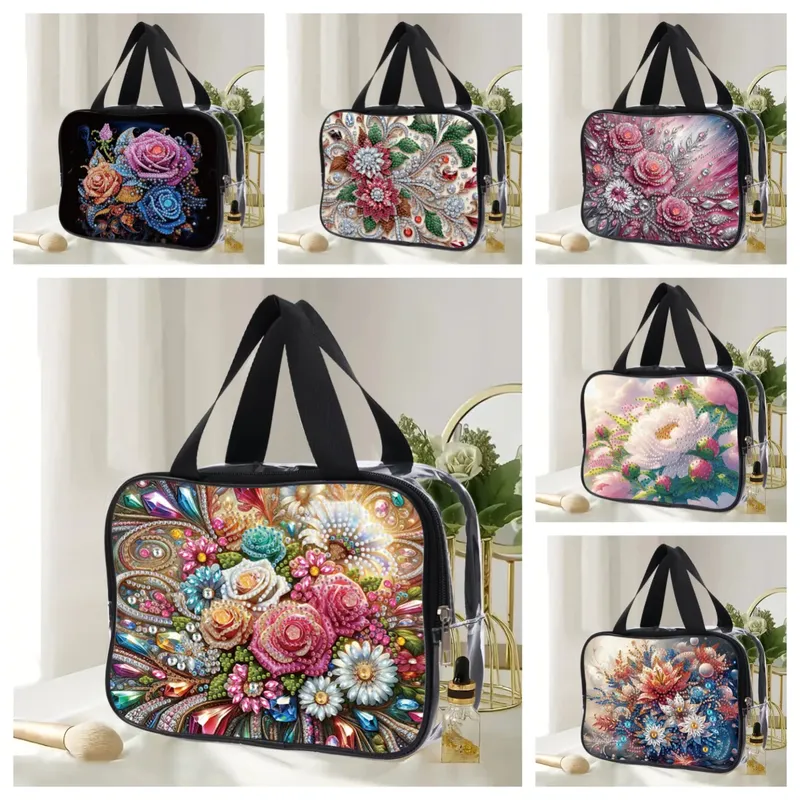 Kosmetiktasche Blumenmuster Diamantmalerei PVC transparent für Damen