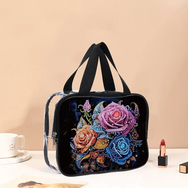 Kosmetiktasche Blumenmuster Diamantmalerei PVC transparent für Damen