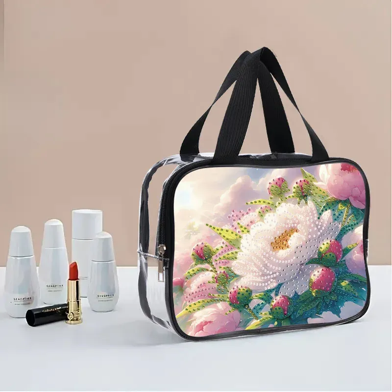 Kosmetiktasche Blumenmuster Diamantmalerei PVC transparent für Damen