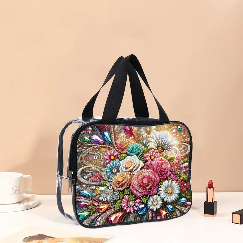 Kosmetiktasche Blumenmuster Diamantmalerei PVC transparent für Damen