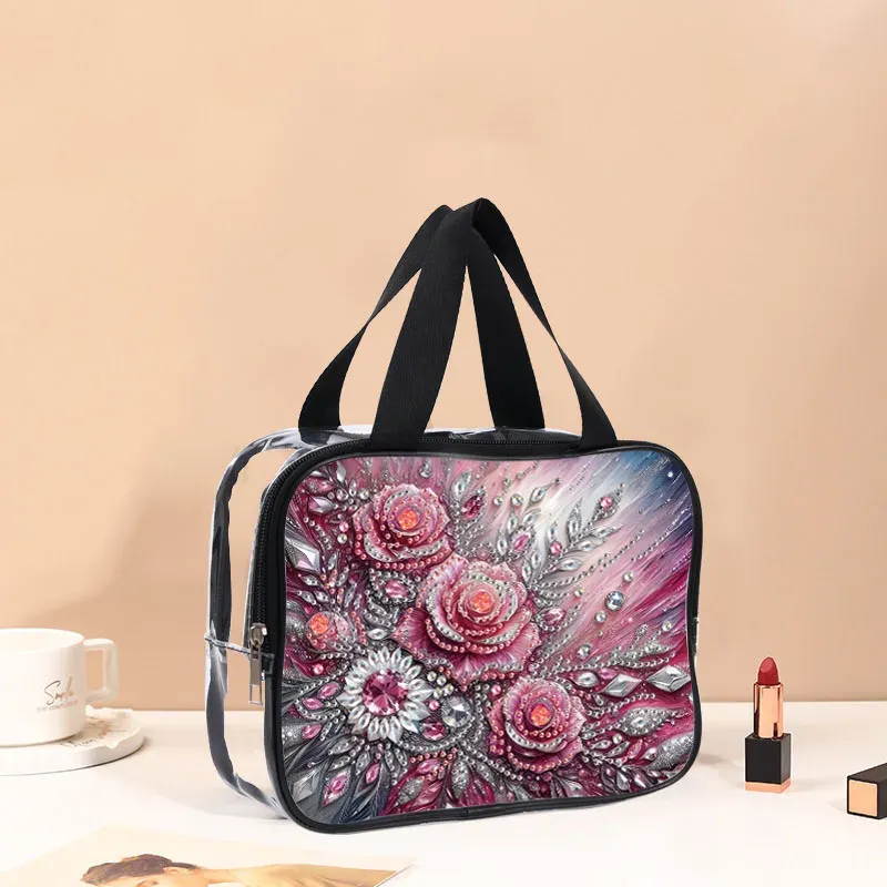 Kosmetiktasche Blumenmuster Diamantmalerei PVC transparent für Damen