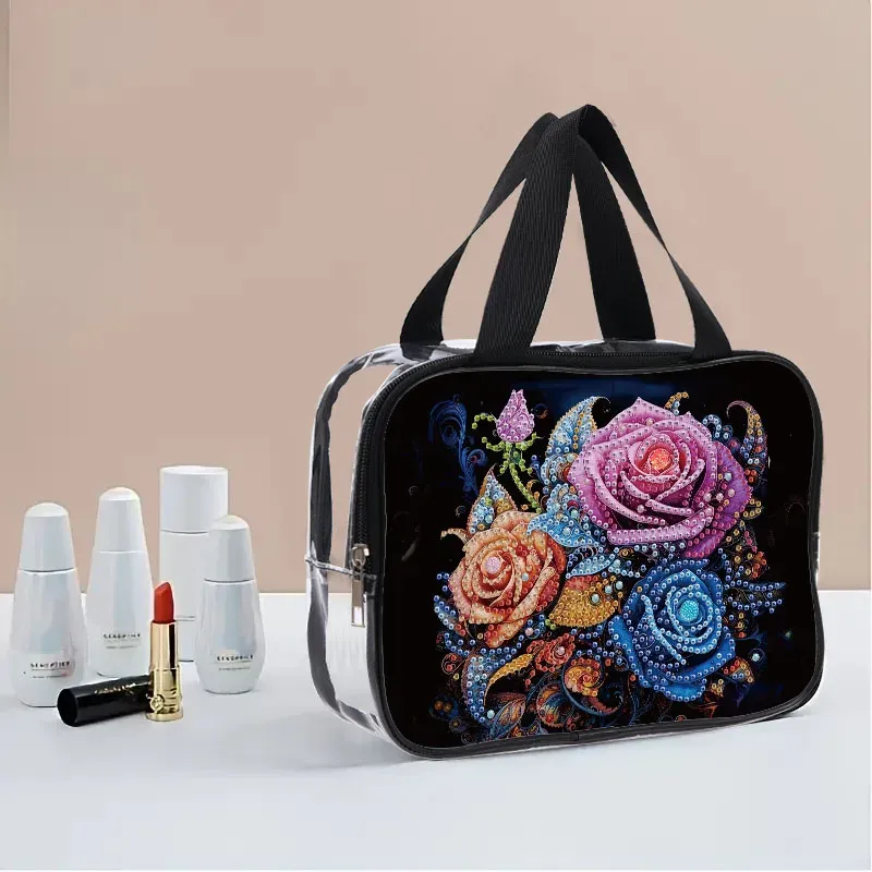 Kosmetiktasche Blumenmuster Diamantmalerei PVC transparent für Damen