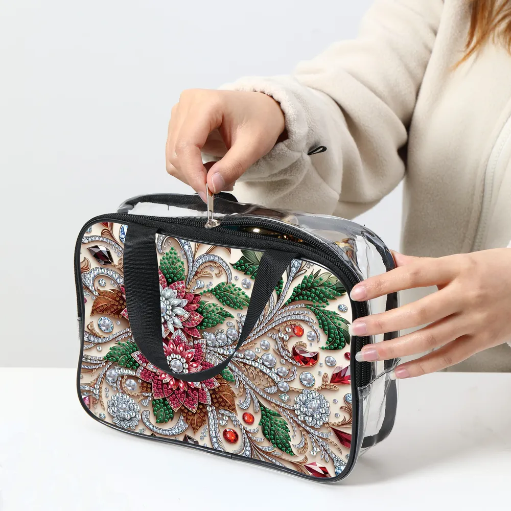 Kosmetiktasche Blumenmuster Diamantmalerei PVC transparent für Damen