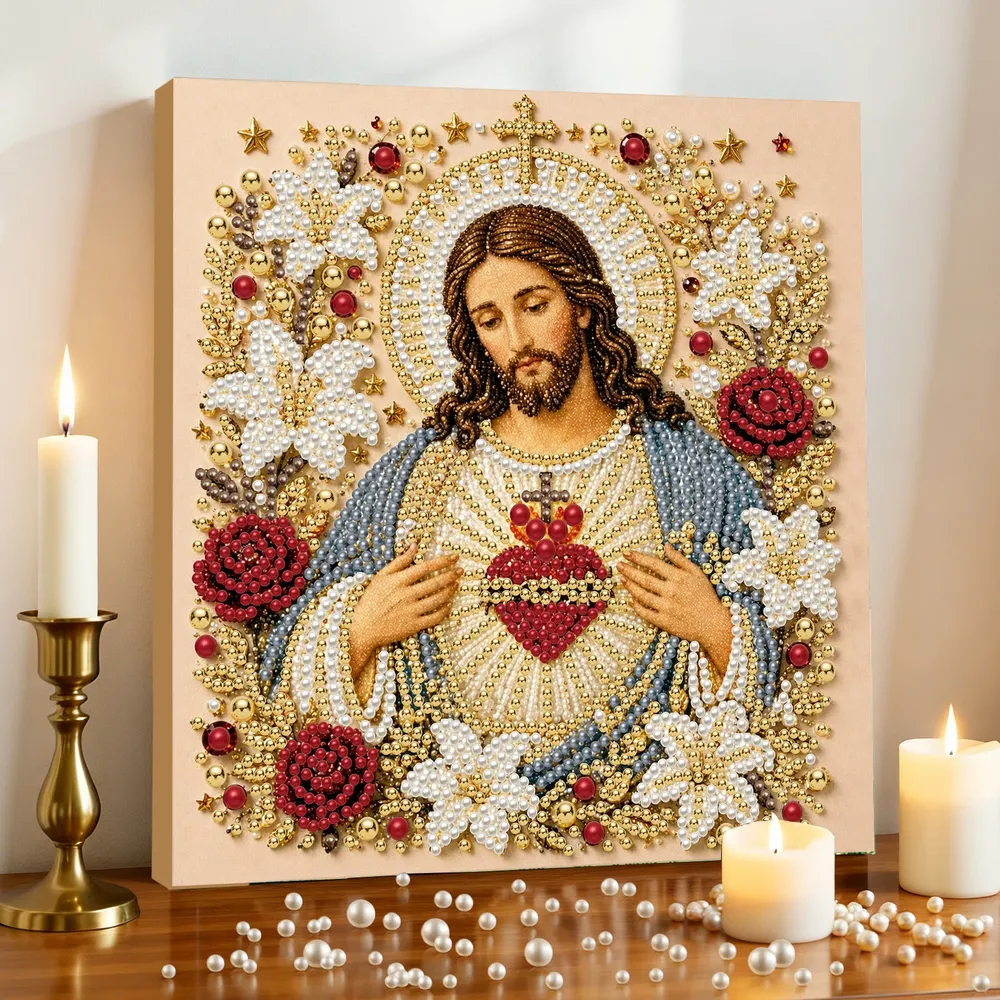 Perlenmalerei Jesus Maria 20 cm