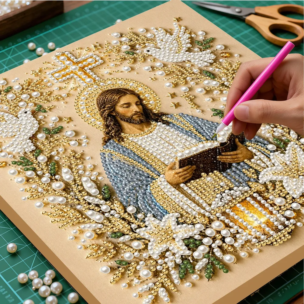 Perlenmalerei Jesus Maria 20 cm