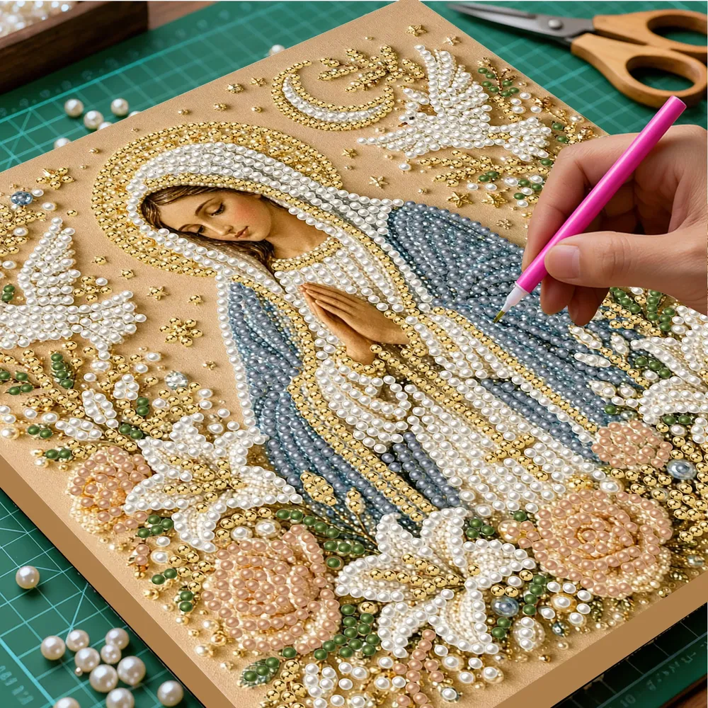 Perlenmalerei Jesus Maria 20 cm