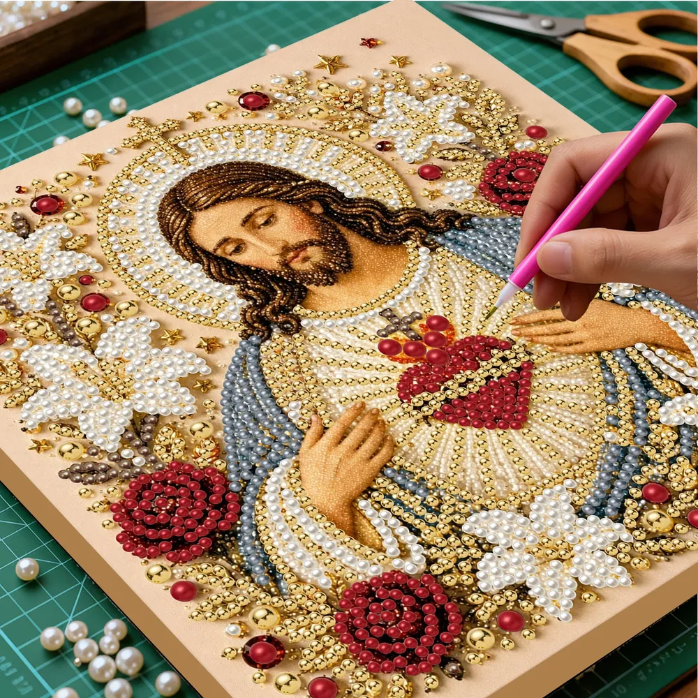 Perlenmalerei Jesus Maria 20 cm