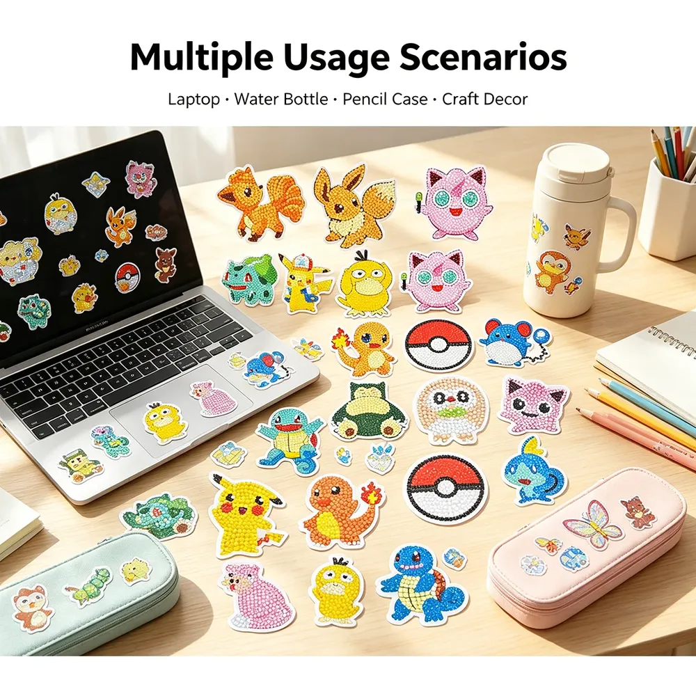 Pokemon Diamantmalerei Aufkleber Set für Kinder und Rucksäcke
