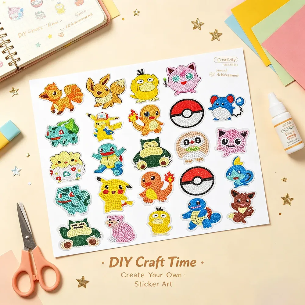 Pokemon Diamantmalerei Aufkleber Set für Kinder und Rucksäcke