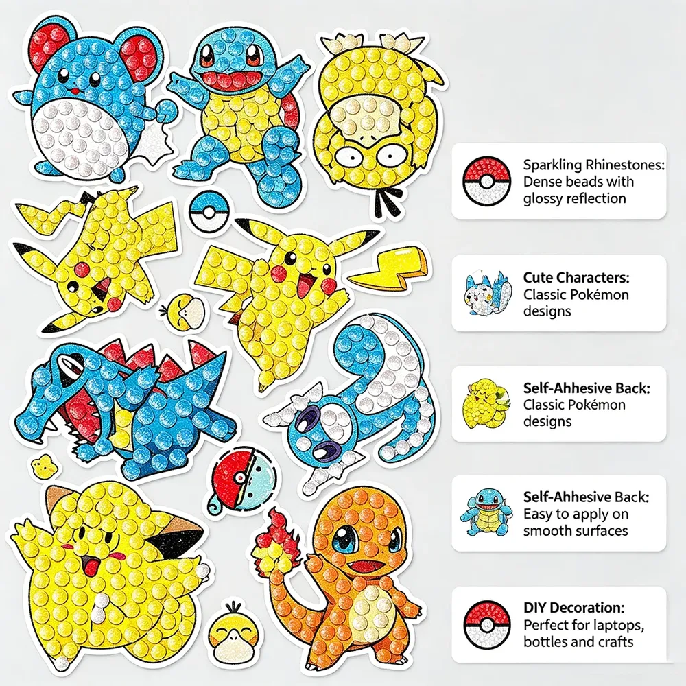 Pokemon Diamantmalerei Aufkleber Set für Kinder und Rucksäcke