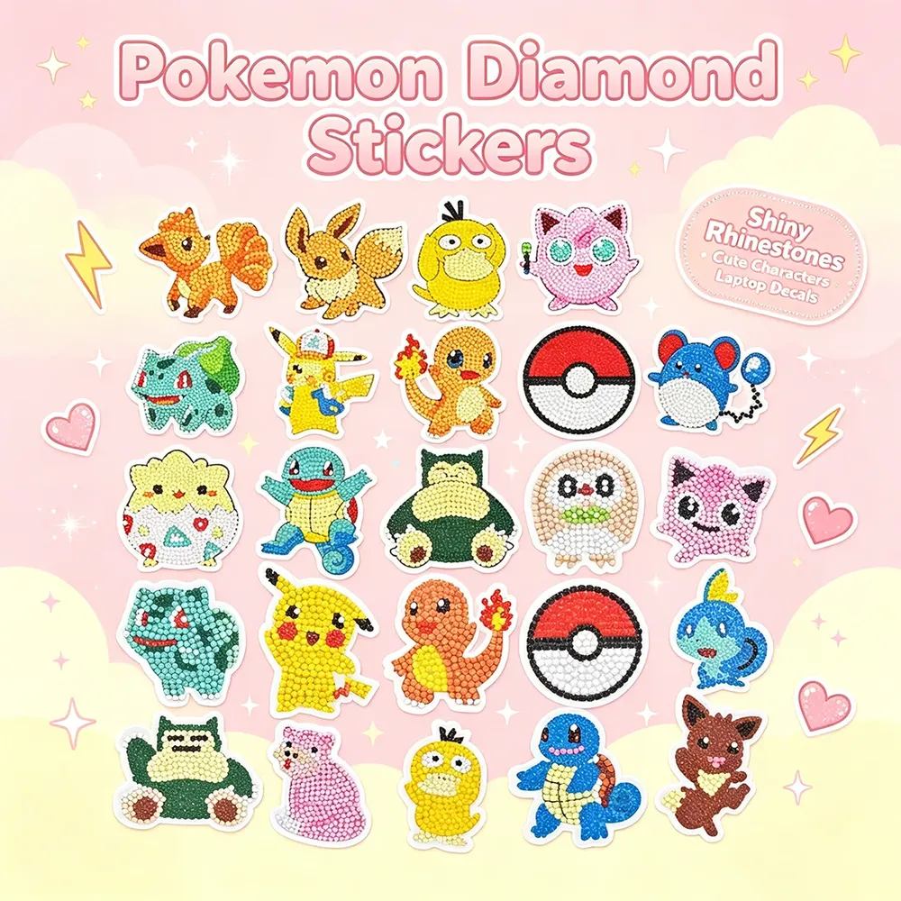 Pokemon Diamantmalerei Aufkleber Set für Kinder und Rucksäcke