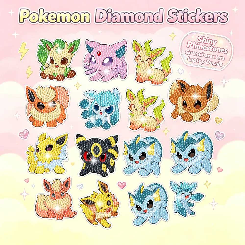 Pokemon Diamantmalerei Aufkleber Set für Kinder und Rucksäcke