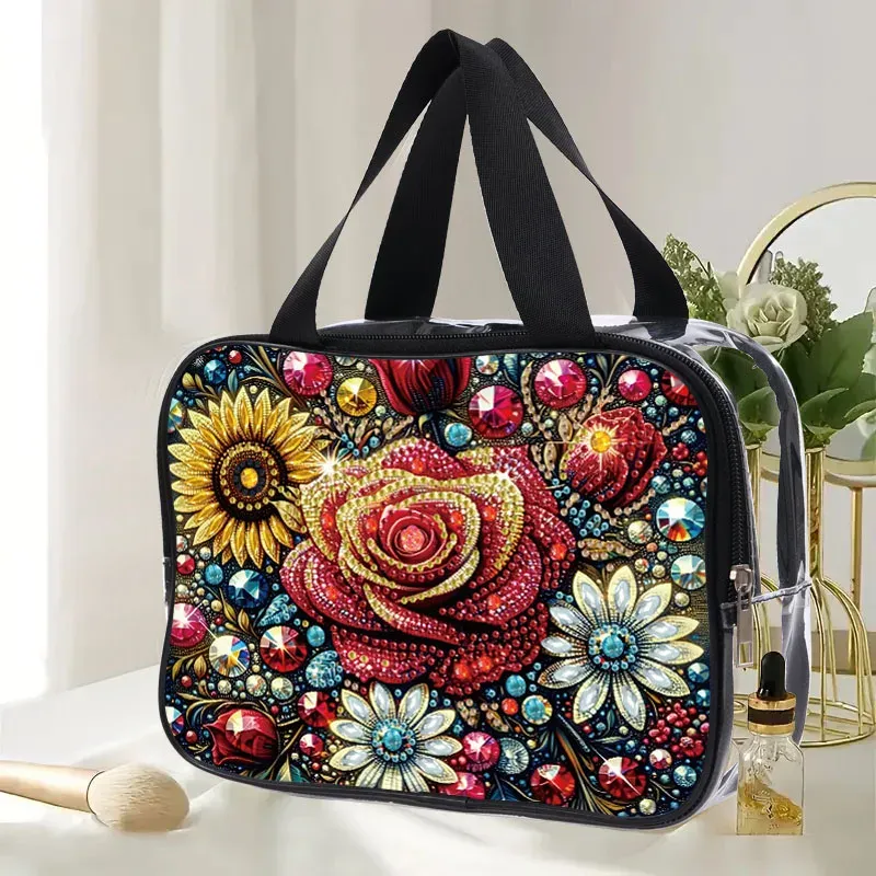 Reisetasche Diamantmalerei mit Kristallen und Blumenmuster