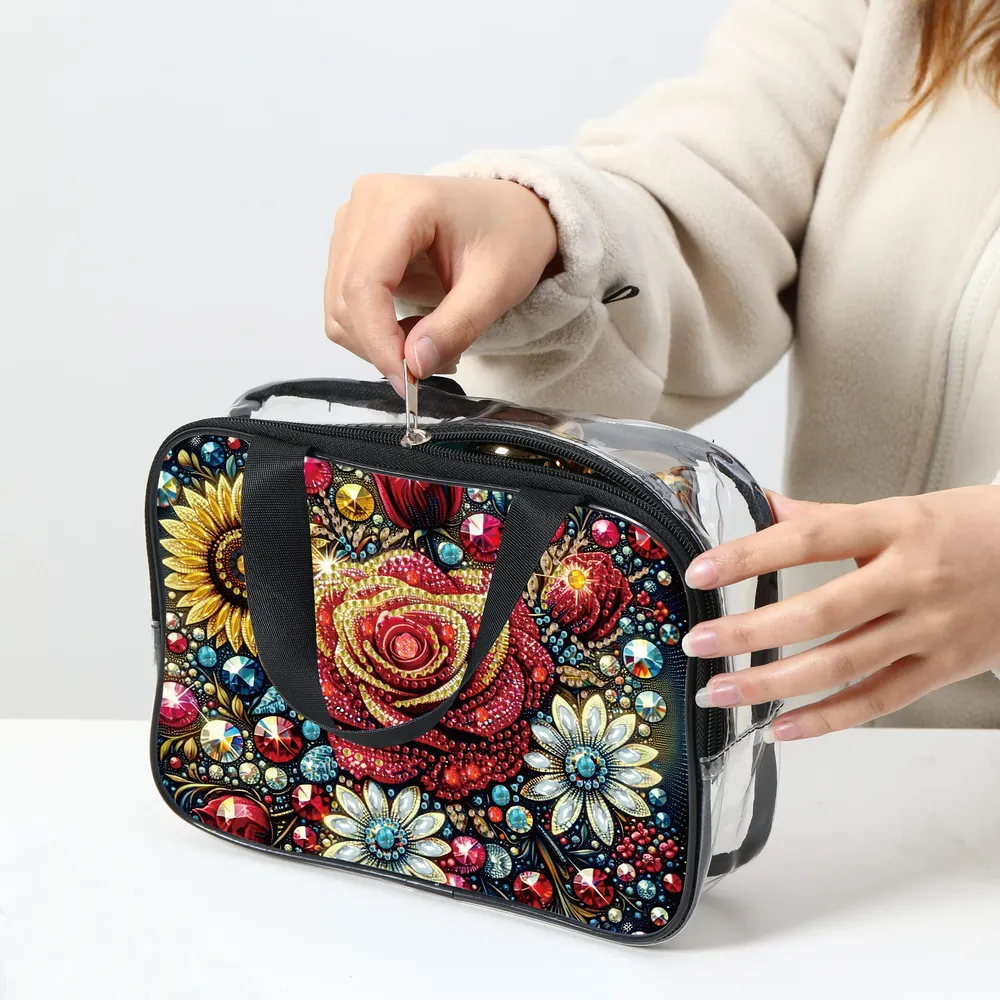 Reisetasche Diamantmalerei mit Kristallen und Blumenmuster