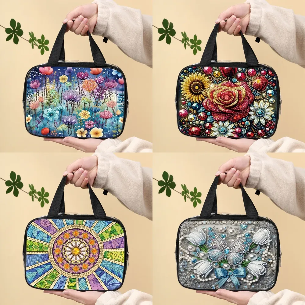 Reisetasche Diamantmalerei mit Kristallen und Blumenmuster