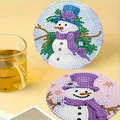 Schneemann Diamantmalerei Untersetzer Set mit Halter Holz Feiertag – 3