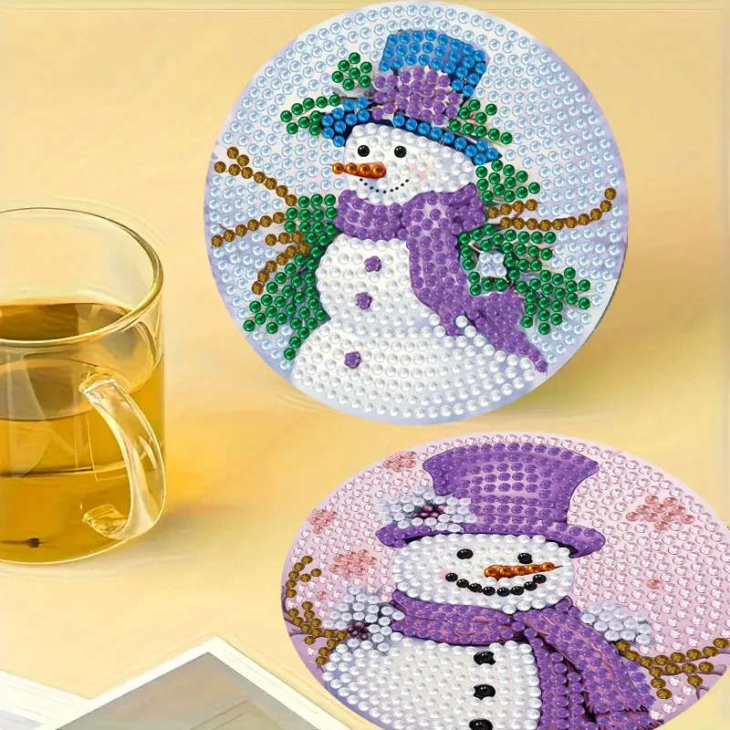 Schneemann Diamantmalerei Untersetzer Set mit Halter Holz Feiertag