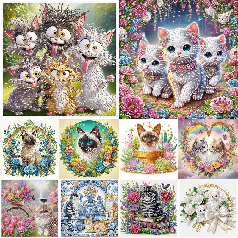 Spezialform Diamantmalerei Katze 30 x 30 cm für Erwachsene