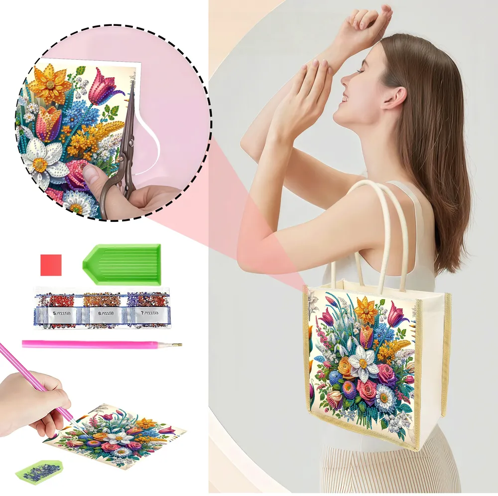 Tragetasche Diamantmalerei Blumenmuster aus Canvas mit Mustern