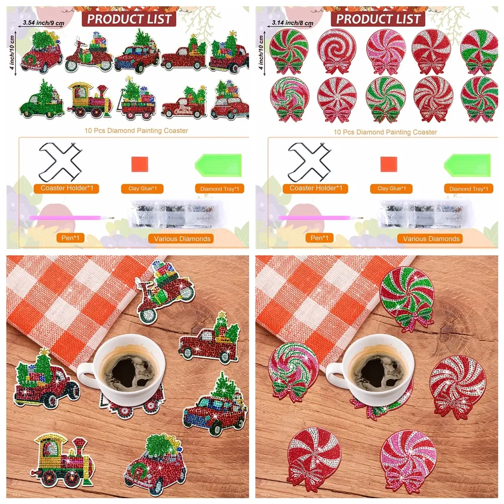 Weihnachten Diamantmalerei Untersetzer Set mit Halter Anti-Rutsch Holz