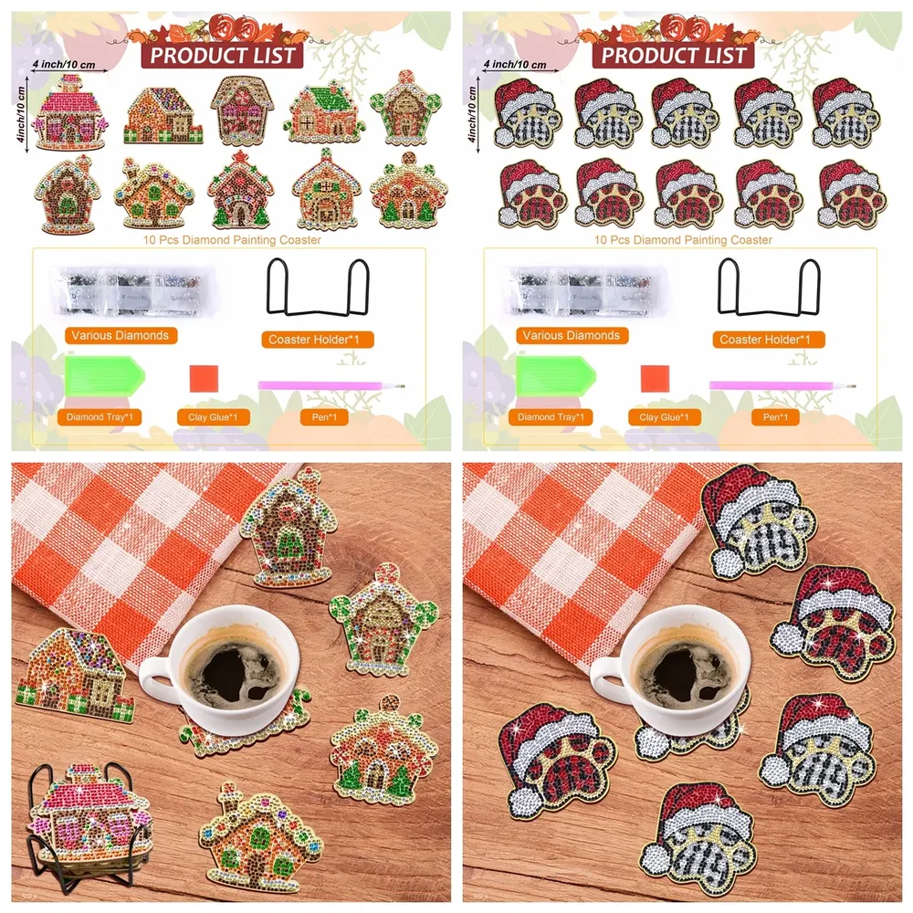 Weihnachten Diamantmalerei Untersetzer Set mit Halter Anti-Rutsch Holz