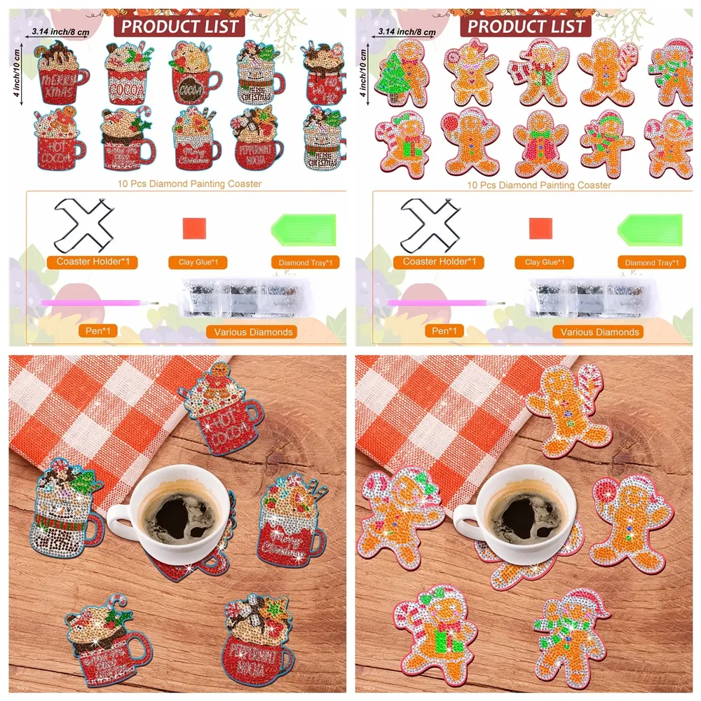 Weihnachten Diamantmalerei Untersetzer Set mit Halter Anti-Rutsch Holz