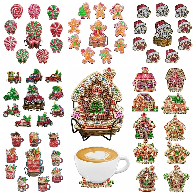 Weihnachten Diamantmalerei Untersetzer Set mit Halter Anti-Rutsch Holz